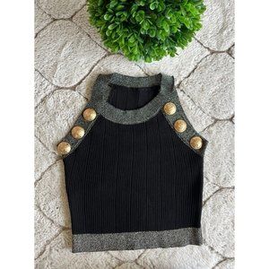 DAIMARAN Caracas Women's Crop Top Black Gray Sleeveless Gold Buttons Size OS